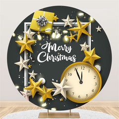 étoile avec cadeau et horloge joyeux noël cercle toile de fond