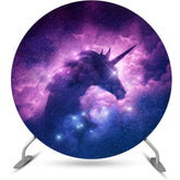 Toile de fond ronde d'anniversaire de licorne brillante de nuit étoilée