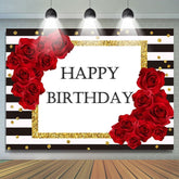 Toile de fond de joyeux anniversaire à rayures et points en or rose rouge