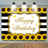 Tournesol Noir Blanc Rayures Joyeux Anniversaire Toile de Fond