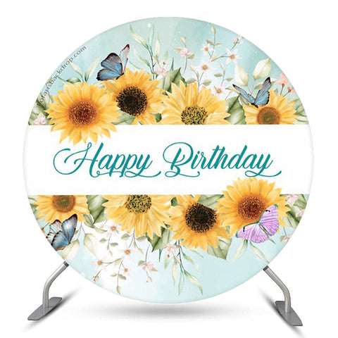 Toile de fond ronde de papillons de tournesol pour l'anniversaire Toile de fond ronde de papillons de tournesol pour l'anniversaire