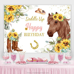 Tournesols et toile de fond d'anniversaire de paillettes d'or de cheval brun