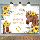 Tournesols et toile de fond d'anniversaire de paillettes d'or de cheval brun