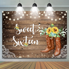 Tournesols et toile de fond du 16e anniversaire en bois brun