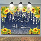 Toile de fond de joyeux anniversaire de tournesols et de lignes scintillantes