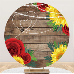 Tournesols Et Roses Toile De Fond De Mariage En Bois Kaki Rond