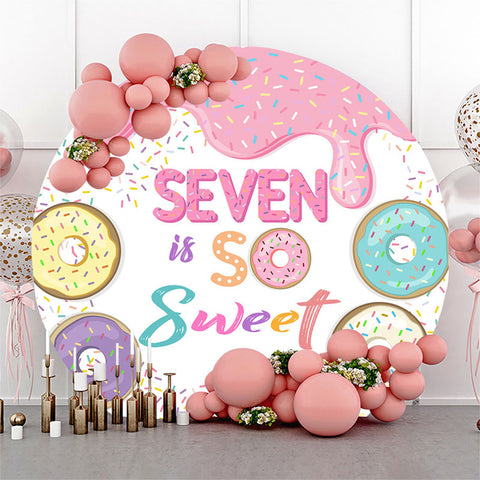 Sweet Donuts Circle Toile de fond du 7e anniversaire pour les filles Sweet Donuts Circle Toile de fond du 7e anniversaire pour les filles