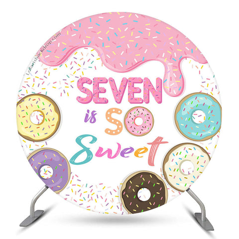 Sweet Donuts Circle Toile de fond du 7e anniversaire pour les filles Sweet Donuts Circle Toile de fond du 7e anniversaire pour les filles