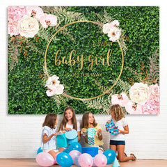 Toile de fond de douche de bébé à paillettes florales et vertes douces