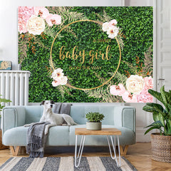 Toile de fond de douche de bébé à paillettes florales et vertes douces