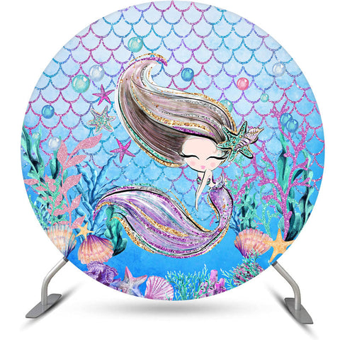 Toile de fond d'anniversaire Sweet Mermaid Under The Sea Circle Toile de fond d'anniversaire Sweet Mermaid Under The Sea Circle