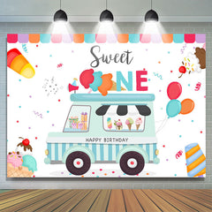 Toile de fond d'anniversaire Sweet One Ice Cream Balloon pour garçon