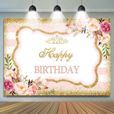 Sweet Rose Glitter Gold Dots Joyeux Anniversaire Toile de Fond