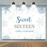 Sweet Sixteen Winter Wonderland Toile de fond bleu anniversaire