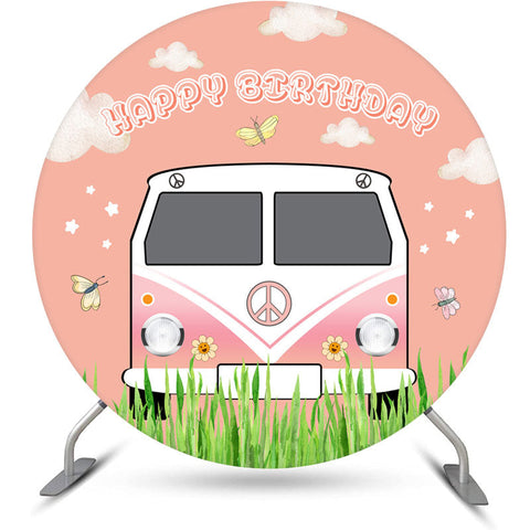 Voiture de printemps douce à l'extérieur de la toile de fond d'anniversaire du cercle Voiture de printemps douce à l'extérieur de la toile de fond d'anniversaire du cercle