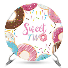 Couverture de toile de fond d'anniversaire rond Sweet Two Donuts