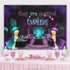 Ils sont des jumeaux magiques violet bébé douche toile de fond