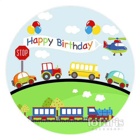 Transport coloré joyeux anniversaire cercle toile de fond Transport coloré joyeux anniversaire cercle toile de fond