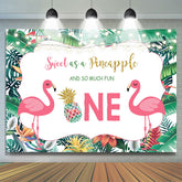 Plantes Tropicales Flamants Roses Joyeux 1er Anniversaire Toile De Fond