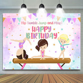 Tumble Jump Gymnast Filles Joyeux Anniversaire Toile de Fond