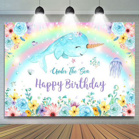 Sous la toile de fond de joyeux anniversaire de la mer pour la fête des filles Sous la toile de fond de joyeux anniversaire de la mer pour la fête des filles