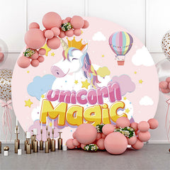 Toile de fond ronde rose magique de licorne pour la fête des filles