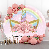Toile de fond de fête ronde rose arc-en-ciel de licorne pour les enfants