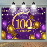 Ballon Violet Floral Joyeux 100e Anniversaire Toile de Fond