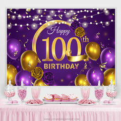 Ballon Violet Floral Joyeux 100e Anniversaire Toile de Fond