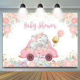 Toile de fond de fête de douche de bébé éléphant rose aquarelle