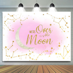 Nous sommes sur la toile de fond de douche de bébé paillettes rose lune
