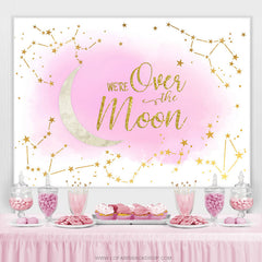 Nous sommes sur la toile de fond de douche de bébé paillettes rose lune