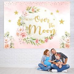 Nous sommes au-dessus de la lune Pinl Glitter douche de bébé toile de fond