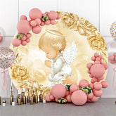 Toile de fond de douche de bébé floral beige rond bébé angle blanc