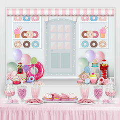 Blanc Dessert Shop Donut Thème Joyeux Anniversaire Toile de Fond