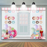Blanc Dessert Shop Donut Thème Joyeux Anniversaire Toile de Fond