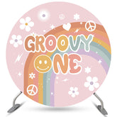 Fond de cercle joyeux anniversaire floral et arc-en-ciel blanc