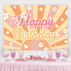 Toile de fond de joyeux anniversaire à rayures orange florales blanches