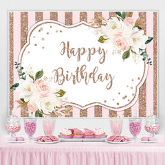 Toile de fond d'anniversaire Bokeh rose floral blanc et or rose
