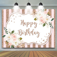 Toile de fond d'anniversaire Bokeh rose floral blanc et or rose