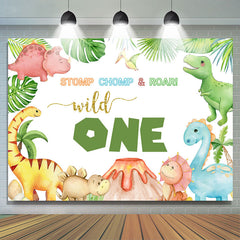 Dinosaures sauvages Volcan Joyeux 1er anniversaire Toile de fond