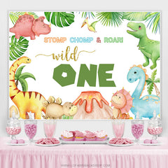 Dinosaures sauvages Volcan Joyeux 1er anniversaire Toile de fond