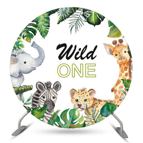 Toile de fond Wild Safari Monstera Round 1er anniversaire Toile de fond Wild Safari Monstera Round 1er anniversaire