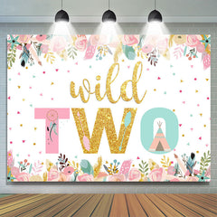 Toile de fond d'anniversaire floral rose sauvage deux or pour fille