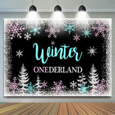 Toile de fond de la for¨ºt de flocons de neige d'hiver Onederland pour la f¨ºte d'anniversaire