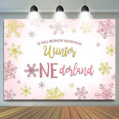 Toile de fond photo One-derland de flocon de neige rose d'hiver pour la fête