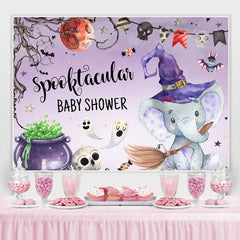 Toile de fond de douche de bébé Halloween éléphant sorcier violet