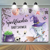 Toile de fond de douche de bébé Halloween éléphant sorcier violet