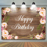 Toile de fond de joyeux anniversaire de fleurs roses en bois pour les femmes