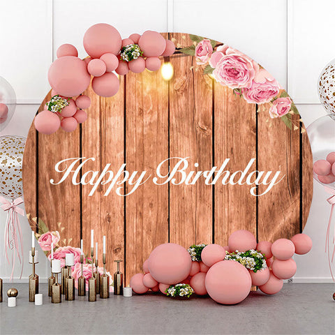 Fond de joyeux anniversaire rond en bois clair floral Fond de joyeux anniversaire rond en bois clair floral